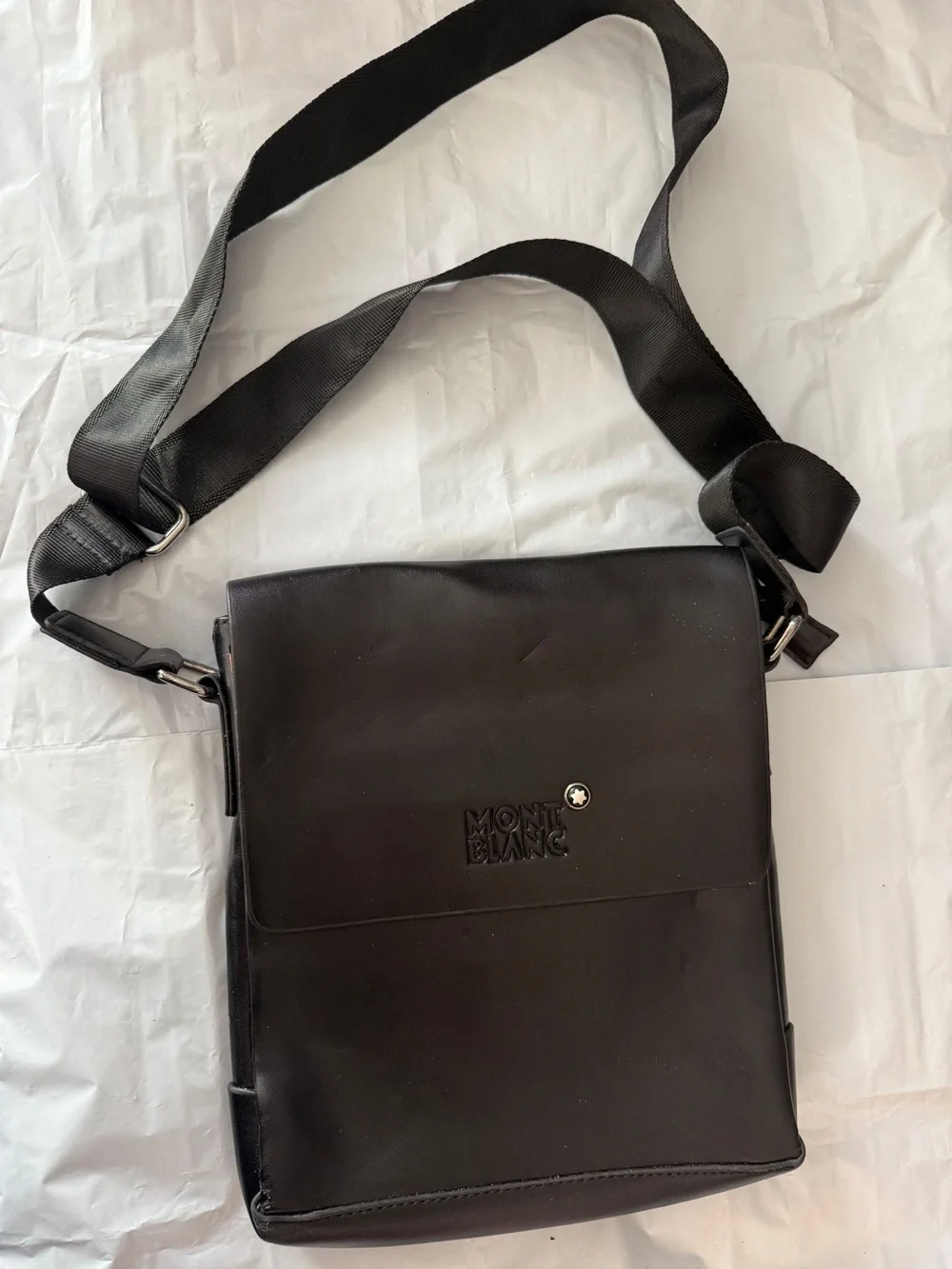 Montblanc Black Leather Messenger Crossbody Bag